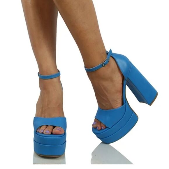 BRAND NEW SODA FAUX LEATHER HIGH PLATFORM CHUNKY ANKLE STRAP HEEL SANDAL S2 - Picture 1 of 14